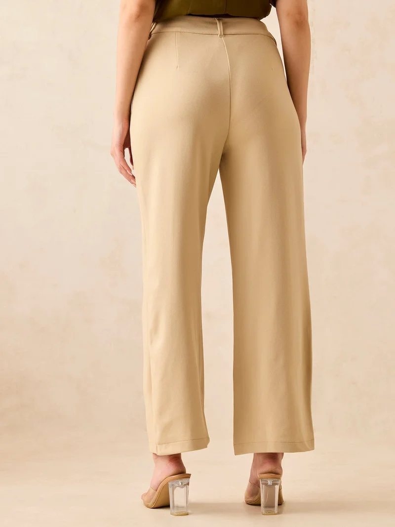 Outzidr  Brown High Waisted Wide Leg Trousers for Women | Best Price UAE